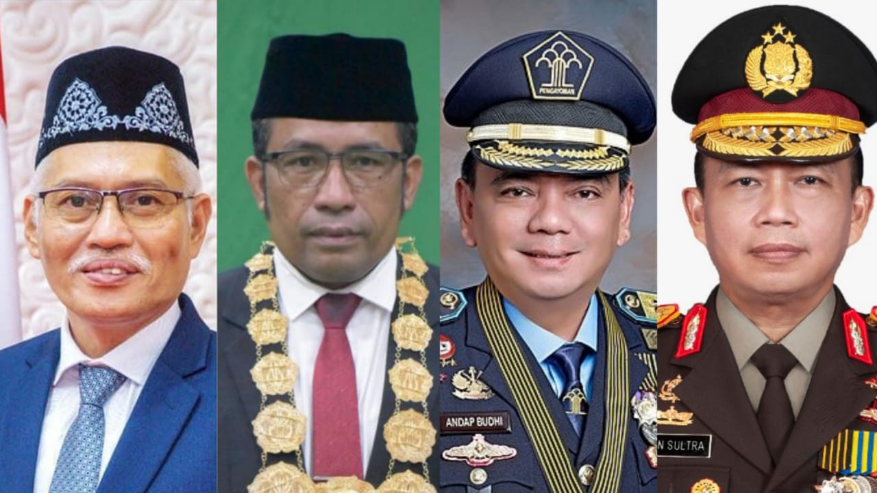 Drs.H.Asrun Lio, M.Hum.,PhD (Sekretaris Daerah Provinsi Sultra), Prof.Dr.Muhammad Zamrun F, S.Si.,M.Si., M.Sc (Rektor Universitas Halu Oleo, Komjen Pol. Andap Budhi Revianto, S.IK. (Sekjend Kemenkumham RI/ mantan Kapolda Sultra), dan Irjen Pol.Drs.Yan Sultra Indrajaya, SH (Kapolda Bangka Belitung/mantan Kapolda Sultra).