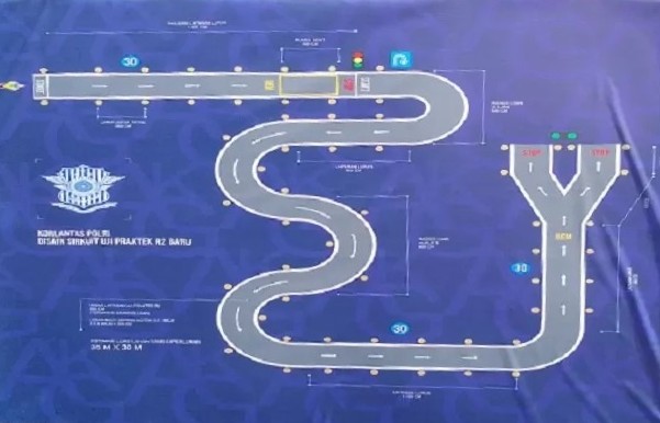 Layout lintasan S pada prosedur ujian SIM yang baru, mulai diterapkan Senin 7 Agustus 2023. (IST)