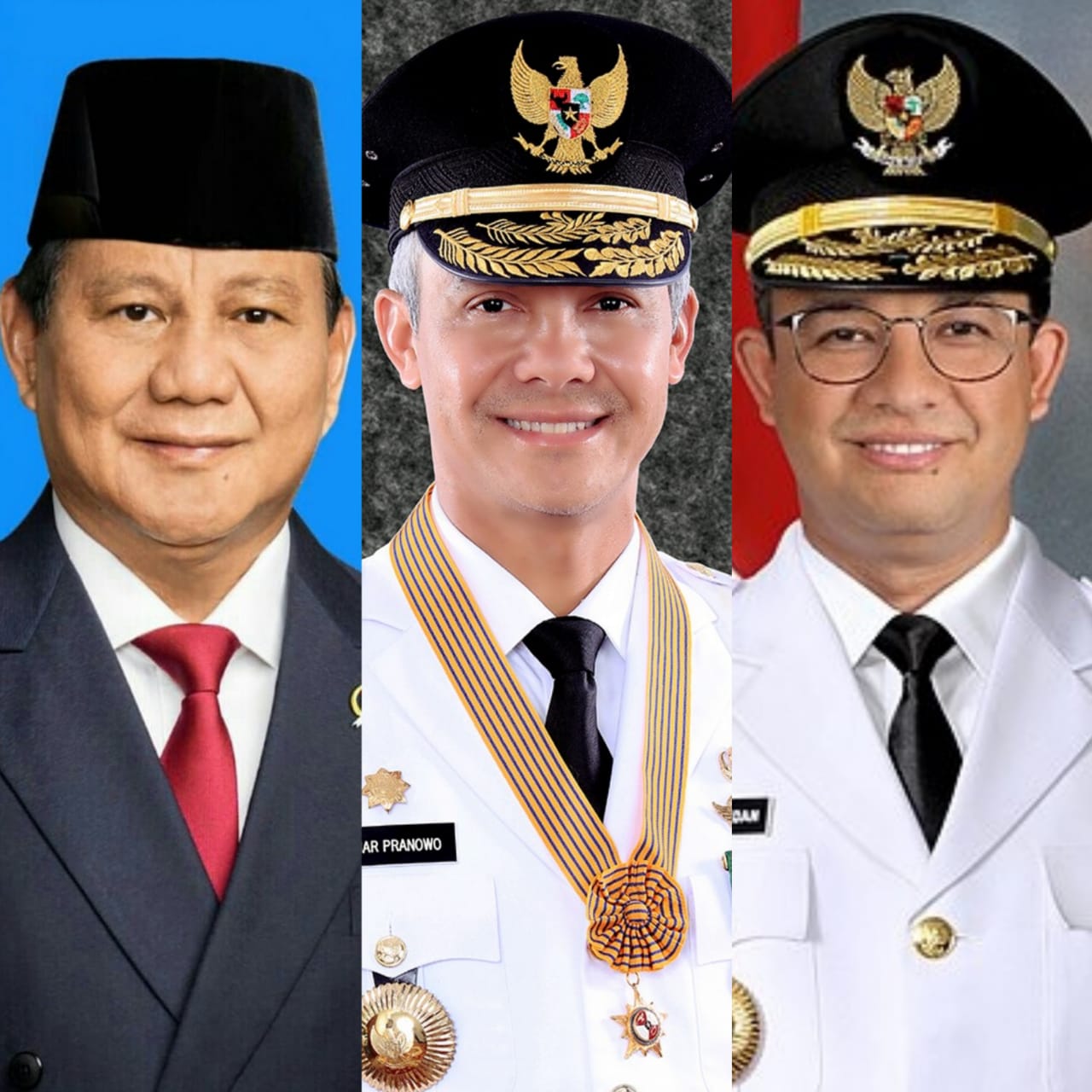 Prabowo Subianto, Ganjar Pranowo dan Anies Rasyid Baswedan.