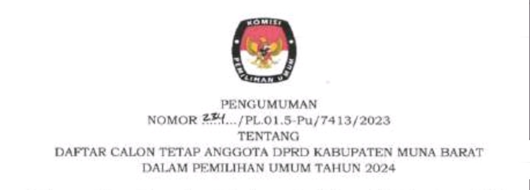 Pengumuman Daftar Calon Tetap Anggota DPRD Kabupaten Muna Barat Dalam ...