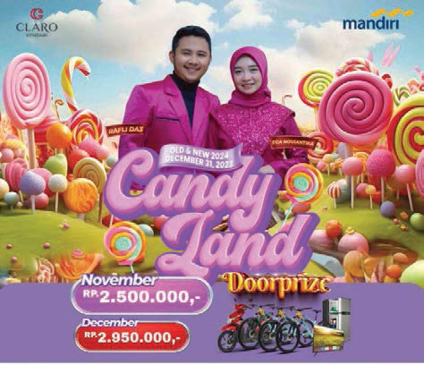 Hotel Claro Kendari menawarkan paket tahun baru, dengan mengangkat tema Candyland Old and New 2024 (HOTEL CLARO KENDARI)