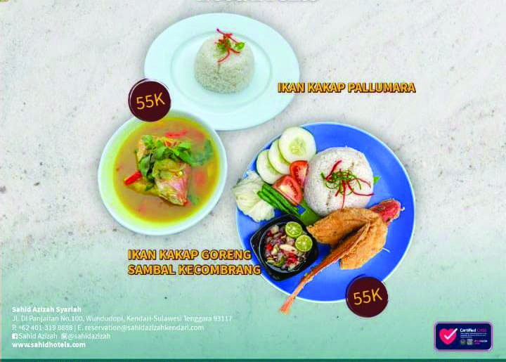 Sahid azizah Syariah hotel and Convention Kendari. Aneka kuliner spesial yang dijamin menggugah selera pengunjung (Sahid Azizah Syariah Hoten and Convention Kendari).