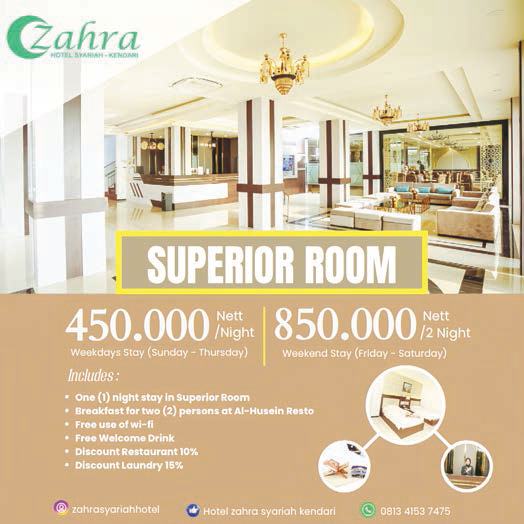 Promo menginap harga terjangkau yang hanya ditemukan di Hotel Zahra Syariah Kendari.