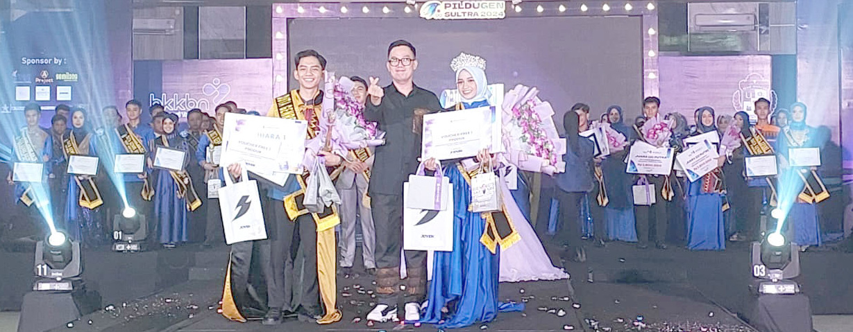 JUARA: Perwakilan Kota Kendari dan Kabupaten Muna (Putra dan Putri) terpilih menjadi juara 1 Duta GenRe 2024 yang digelar BKKBN Sultra di Grand Hotel Fortune Kendari. (IST)