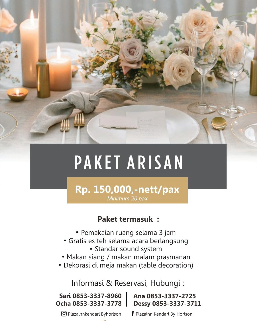 Flayer Paket Arisan PlazaInn Kendari.