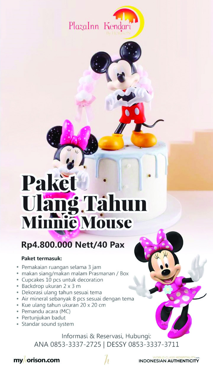 Paket Promo Ulang Tahun Minnie Mouse PlazaInn Kendari by Horison. (PLAZAINN FOR KENDARI POS)