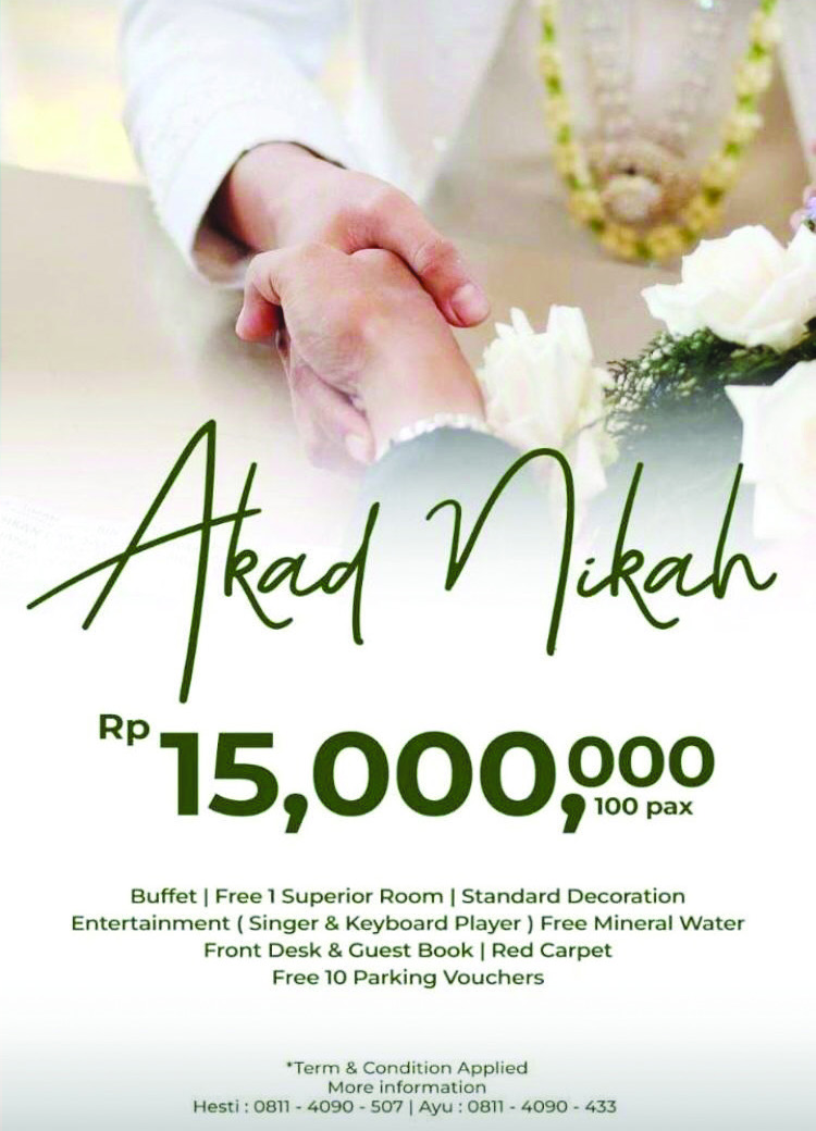 Paket Akad Nikah Spesial yang bisa dinikmati pasangan pengantin yang mendambakan pernikahan impian dengan harga terjangkau di Hotel Claro Kendari. (Hotel Claro Kendari)