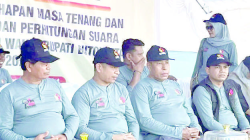 AWASI PILKADA : Apel siaga patroli pengawasan masa tenang dan pemungutan suara Pilkada 2024 yang digelar Bawaslu Butur dan dipimpin langsung Wakil Bupati, Ahali.