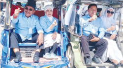 UNGGUL: Pasangan BERANI (Burhanuddin-Ahmad Yani) bersama pasangan naik becak motor. Unggul versi real count internal, siap membawa perubahan untuk Bombana.