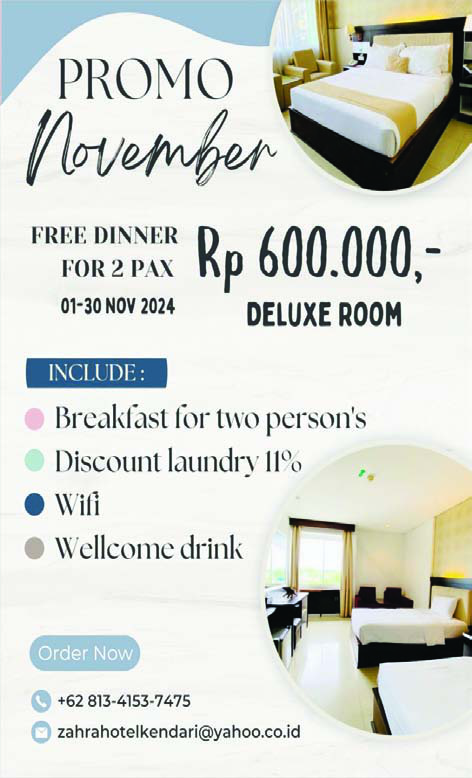 Pamflet promo Hotel Zahra Syariah Kendari. (IST)