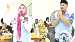 Calon Wali Kota Kendari dr.Siska Karina Imran dan calon Wakil Wali Kota Kendari, Sudirman saat meluncurkan kartu UMKM Maju kepada ratusan pelaku UMKM di Kota Kendari, baru-baru ini. (IST)