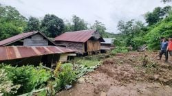 PENANGANAN BERSAMA : Kondisi dua rumah warga di Desa Puulemo yang tertimpa longsor, kemarin. Pemerintah langsung berkoordinasi untuk melakukan penanganan dan memberikan bantuan.