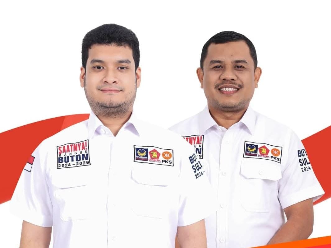 IST: Calon Bupati Buton, Alvin Akawijaya Putra (kiri) dan calon Wakil Bupati Buton Syarifudin Saafa (kanan) berkomitmen membawa Kabupaten Buton lebih bersinar, religius, berkembang dan berdaya saing tinggi.