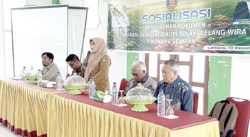 PRODUK LOKAL : Sosialisasi penyusunan dokumen indikasi geografis untuk Kopi Tolaki Belang Wira, produk khas daerah Konawe Selatan yang memiliki potensi menembus pasar nasional hingga internasional.