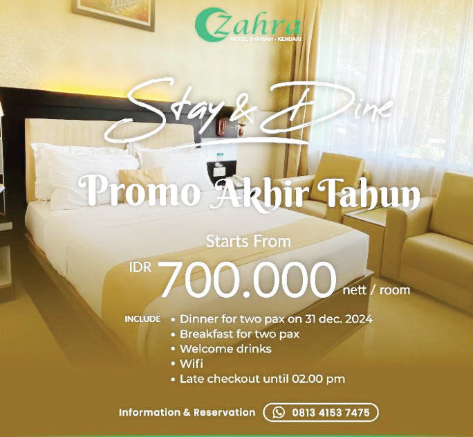 Pamflet promo akhir tahun Hotel Zahra Syariah Kendari.